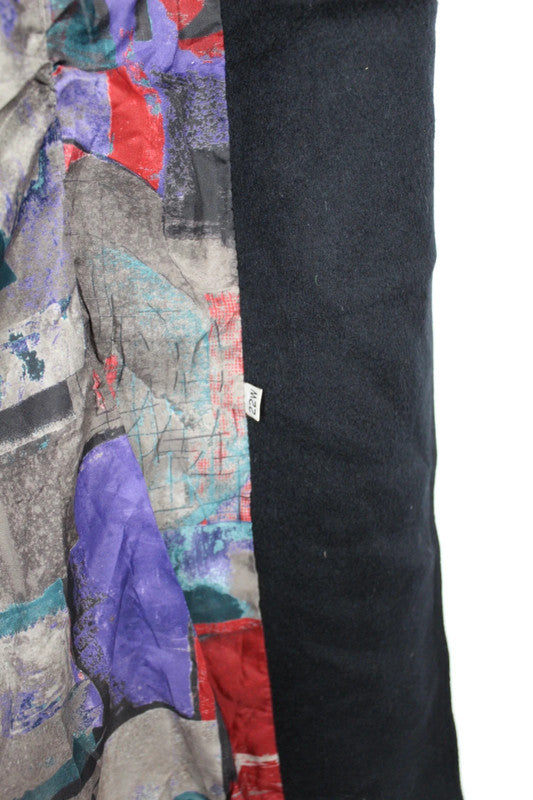 Vintage 80s 90s USA Alorna Black Wool Double Breasted Coat Funky Lining XL