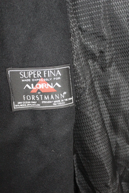 Vintage 80s 90s Alorna Black Wool Overcoat White Contrast Stitching Double Breasted