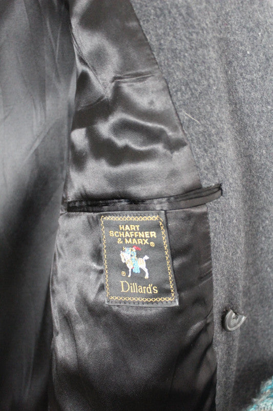 Vintage 80s 90s Hart Schaffner &amp; Marx Grey Wool Overcoat Double Breasted Large