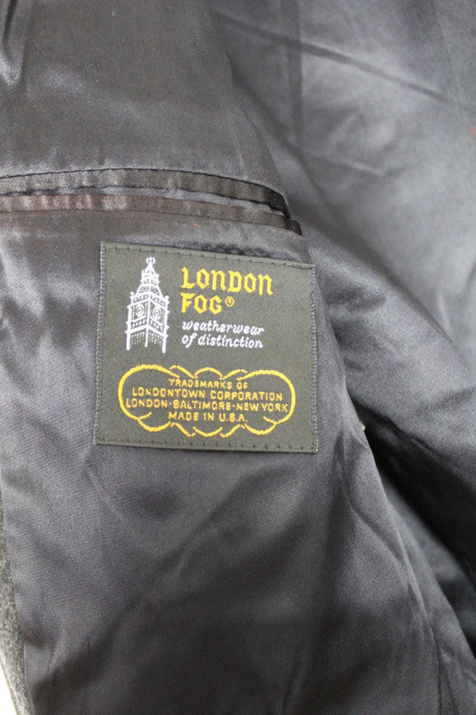 Vintage 80s 90s London Fog Grey Wool Overcoat Single Breasted Medium