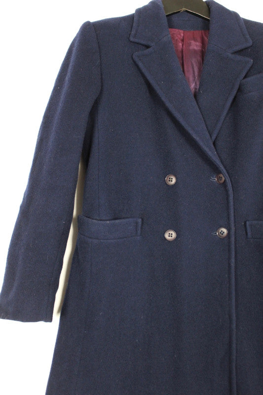 Vintage 70s 80s Adorable Junior Navy Pure Virgin Wool Coat XS