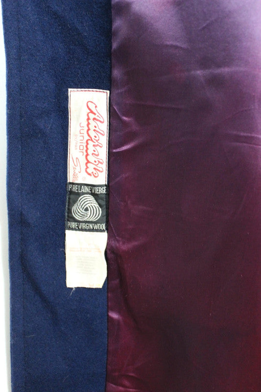 Vintage 70s 80s Adorable Junior Navy Pure Virgin Wool Coat XS