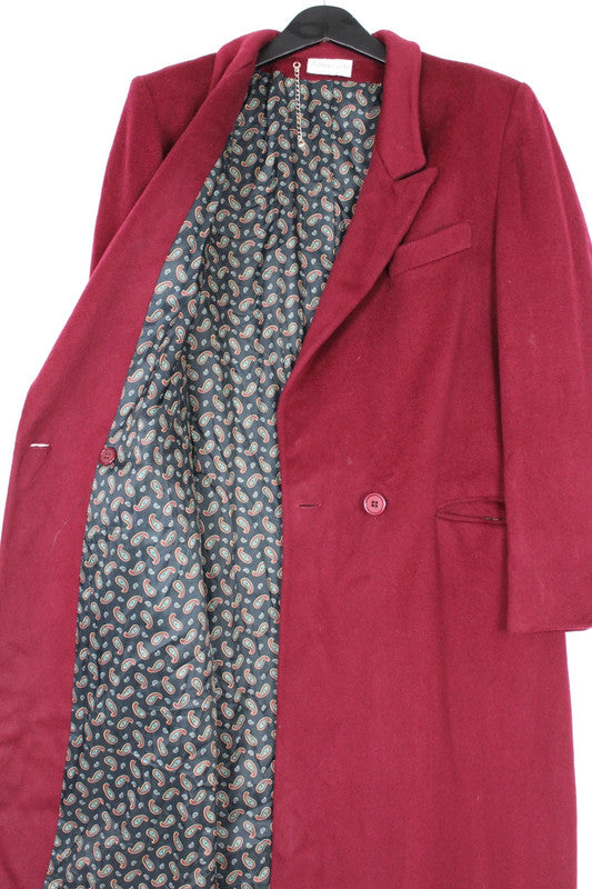 Vintage 80s 90s Ashley Scott Burgundy Virgin Wool Overcoat Paisley Lining Large