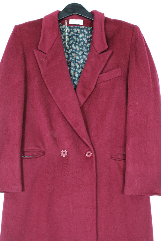 Vintage 80s 90s Ashley Scott Burgundy Virgin Wool Overcoat Paisley Lining Large
