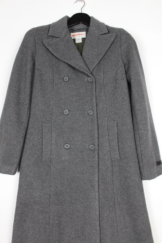 Vintage 80s 90s Hennes Charcoal Grey Double Breasted Long Wool Cashmere Blend Coat