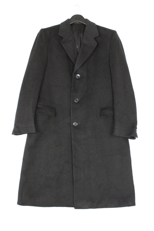 Vintage 80s 90s Black Wool Cashmere Overcoat Single Breasted Chesterfield Style