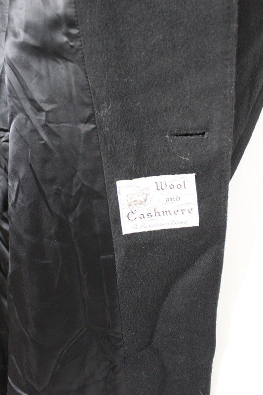 Vintage 80s 90s Black Wool Cashmere Overcoat Single Breasted Chesterfield Style