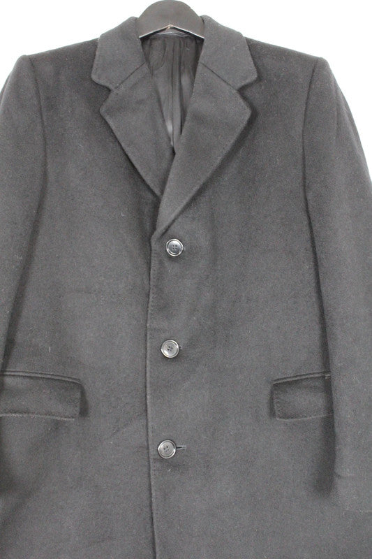 Vintage 80s 90s Black Wool Cashmere Overcoat Single Breasted Chesterfield Style