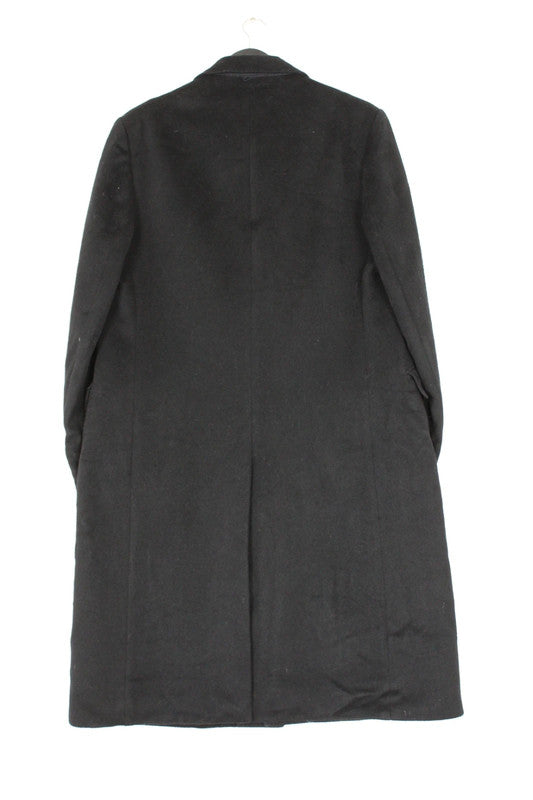Vintage 80s 90s Black Wool Cashmere Overcoat Single Breasted Chesterfield Style