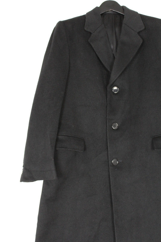 Vintage 80s 90s Black Wool Cashmere Overcoat Single Breasted Chesterfield Style