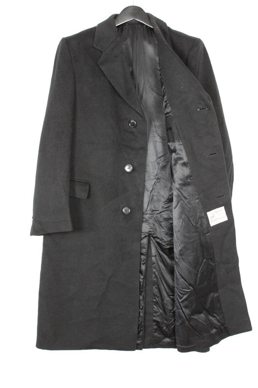 Vintage 80s 90s Black Wool Cashmere Overcoat Single Breasted Chesterfield Style