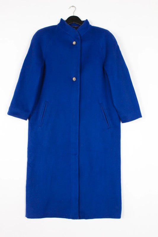 Vintage 80s 90s London Fog Royal Blue Wool Coat Gold Buttons Stand Collar Medium