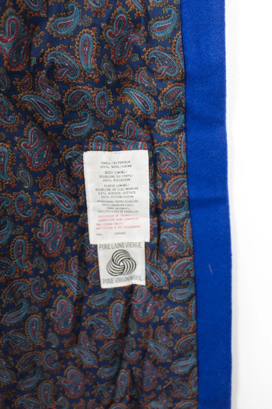 Vintage 80s 90s London Fog Royal Blue Wool Coat Gold Buttons Stand Collar Medium