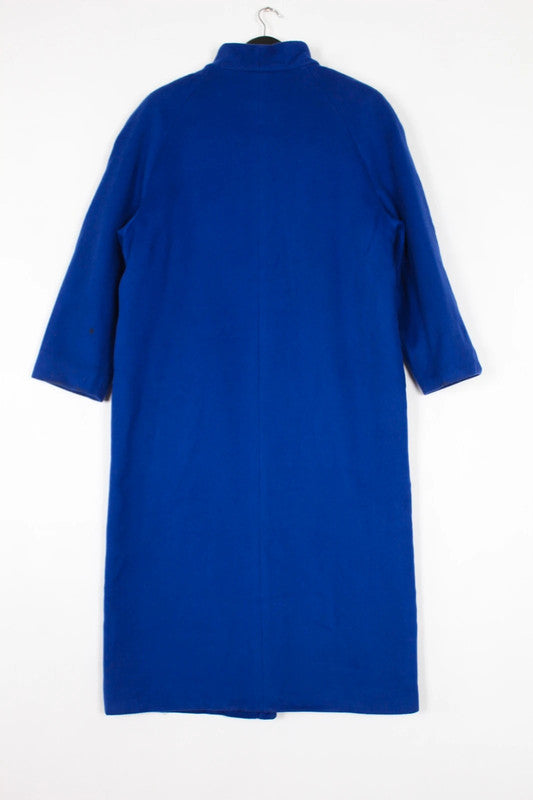 Vintage 80s 90s London Fog Royal Blue Wool Coat Gold Buttons Stand Collar Medium