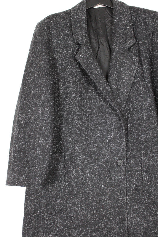 Vintage 80s 90s Dash Canada Charcoal Grey Speckled Wool Coat Single Breasted