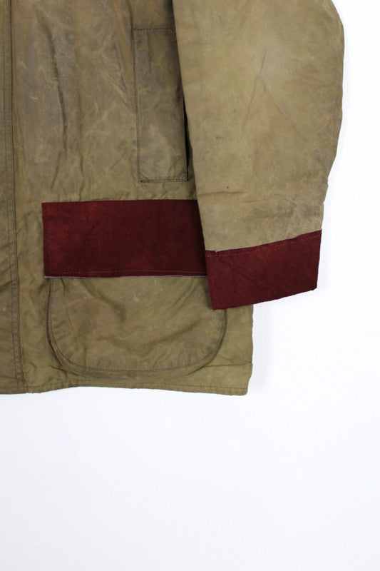 Vintage Barbour Re-Loved Green Wax Jacket Suede Patches Beaufort Style XL