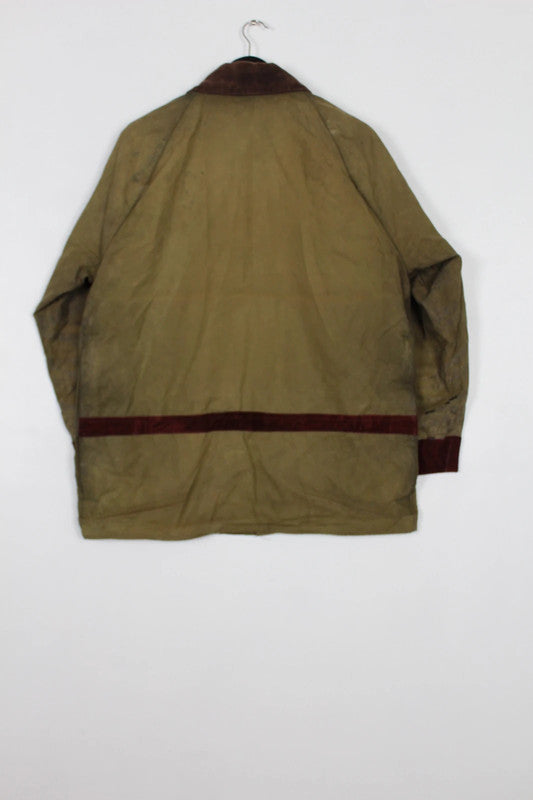 Vintage Barbour Re-Loved Green Wax Jacket Suede Patches Beaufort Style XL