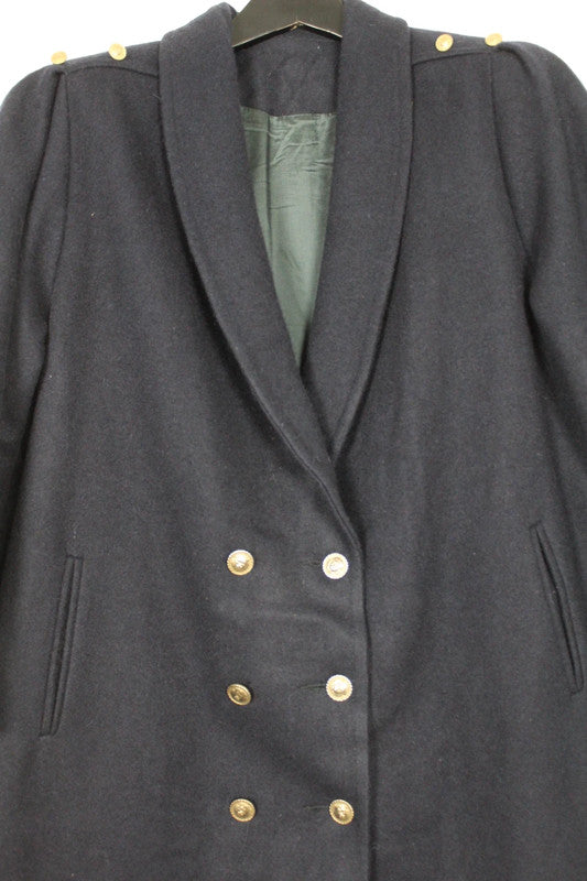 Vintage 80s 90s Balimel Montreal Navy Wool Overcoat Gold Buttons Military XL