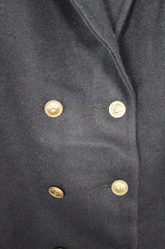Vintage 80s 90s Balimel Montreal Navy Wool Overcoat Gold Buttons Military XL