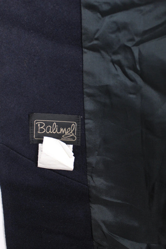 Vintage 80s 90s Balimel Montreal Navy Wool Overcoat Gold Buttons Military XL