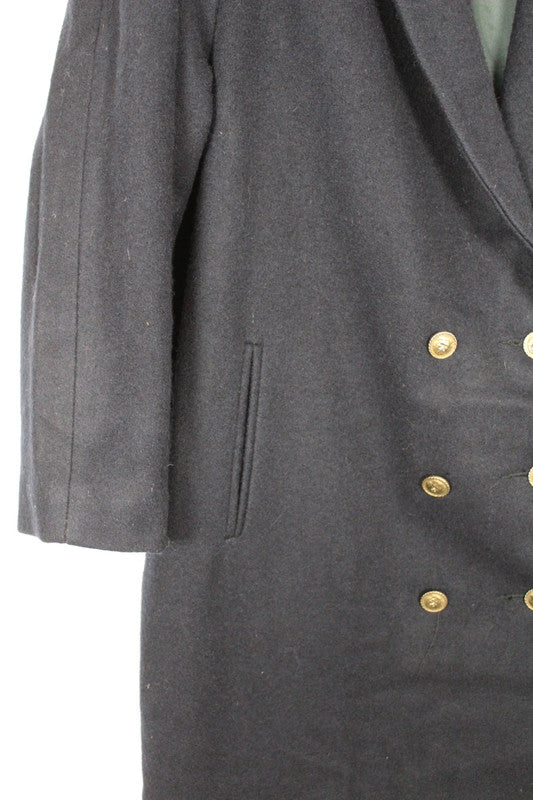 Vintage 80s 90s Balimel Montreal Navy Wool Overcoat Gold Buttons Military XL