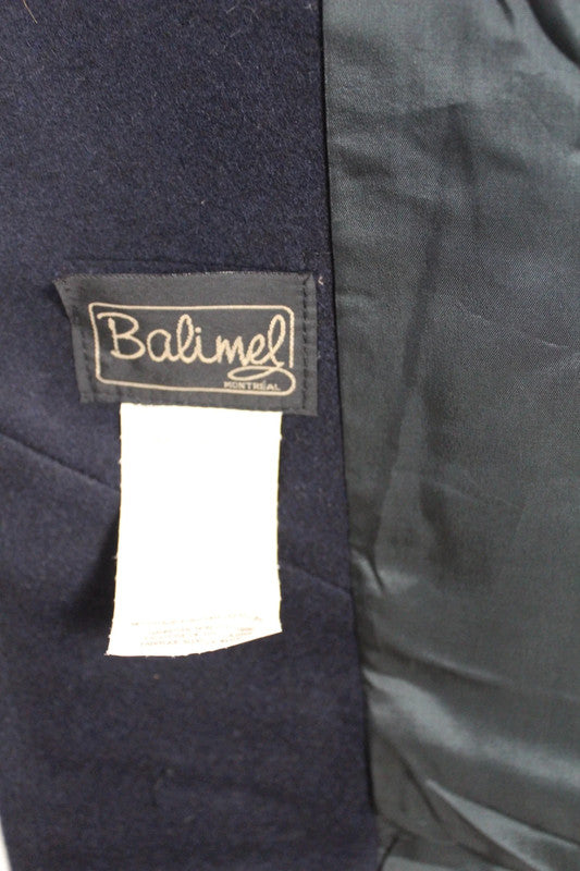 Vintage 80s 90s Balimel Montreal Navy Wool Overcoat Gold Buttons Military XL