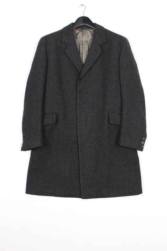 Vintage 80s 90s Italian Charcoal Grey Wool Overcoat Single Breasted Medium