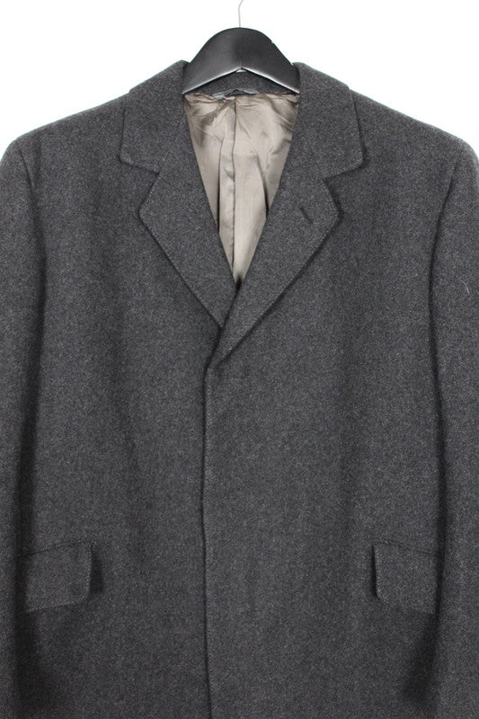 Vintage 80s 90s Italian Charcoal Grey Wool Overcoat Single Breasted Medium