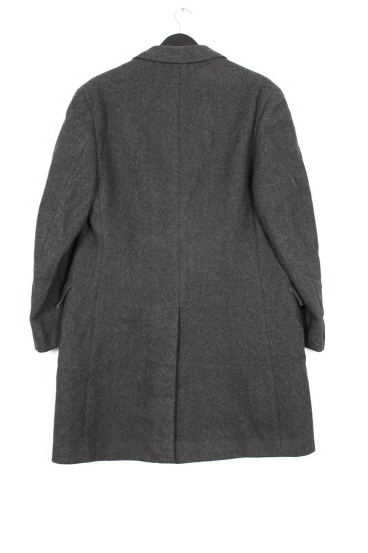 Vintage 80s 90s Italian Charcoal Grey Wool Overcoat Single Breasted Medium