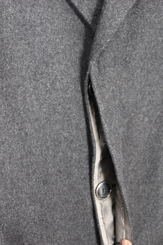 Vintage 80s 90s Italian Charcoal Grey Wool Overcoat Single Breasted Medium