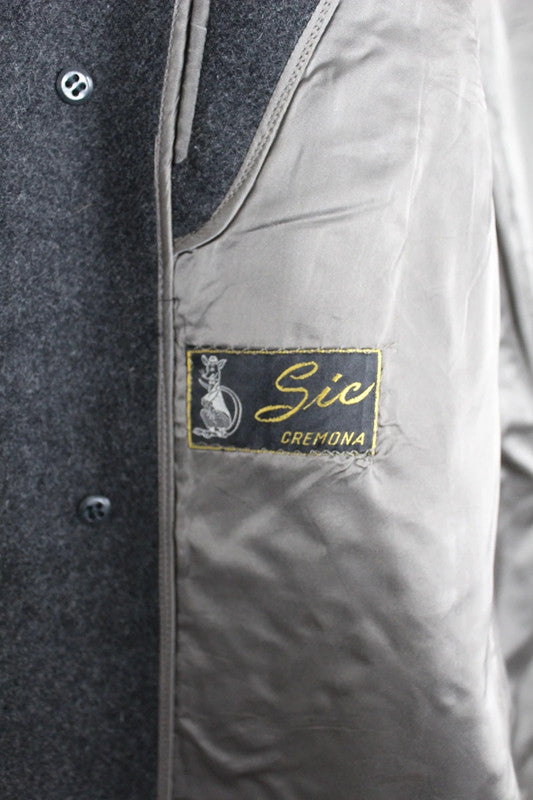Vintage 80s 90s Italian Charcoal Grey Wool Overcoat Single Breasted Medium