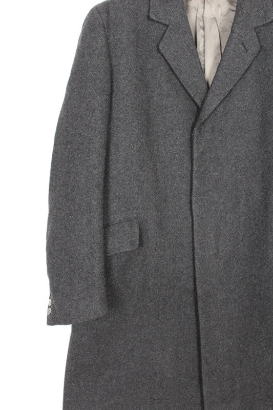 Vintage 80s 90s Italian Charcoal Grey Wool Overcoat Single Breasted Medium