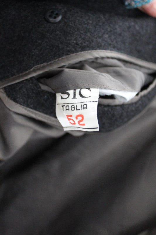 Vintage 80s 90s Italian Charcoal Grey Wool Overcoat Single Breasted Medium
