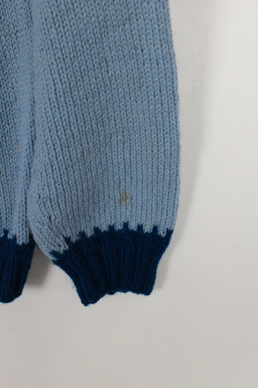 Vintage 70s 80s Lulle Otterstad Blue Cream Fair Isle Wool Cardigan Handmade in Denmark