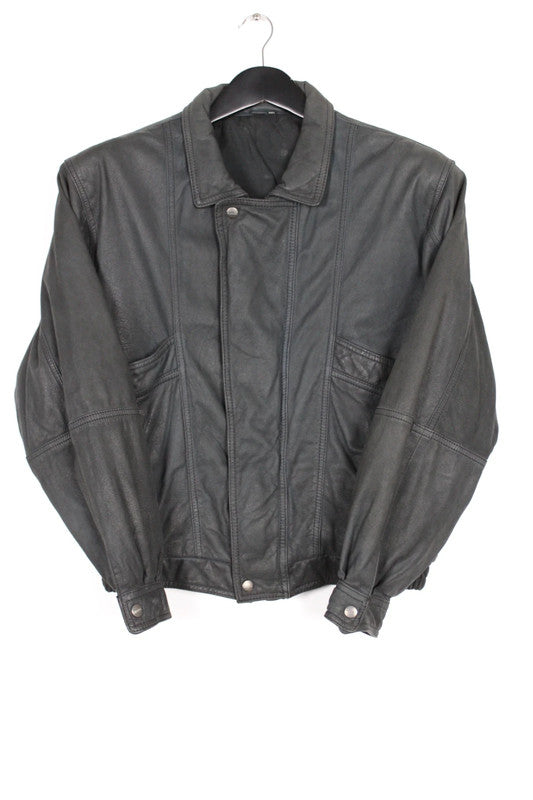 Vintage 80s 90s Deep Navy Leather Bomber Blouson Jacket UK8