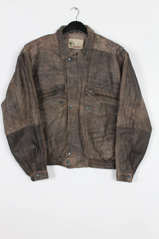Vintage Ciro Citterio Brown Distressed Leather Bomber Jacket Large 90s Y2K Retro