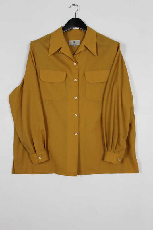 Vintage Aquascutum Mustard Yellow Rayon Gabardine Shirt Dagger Collar 70s 80s