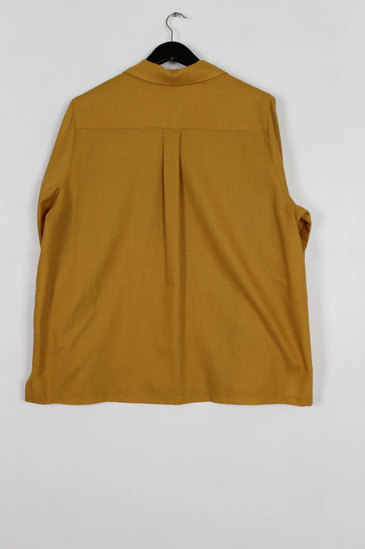 Vintage Aquascutum Mustard Yellow Rayon Gabardine Shirt Dagger Collar 70s 80s