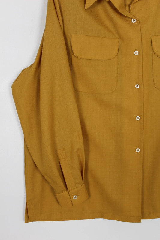 Vintage Aquascutum Mustard Yellow Rayon Gabardine Shirt Dagger Collar 70s 80s