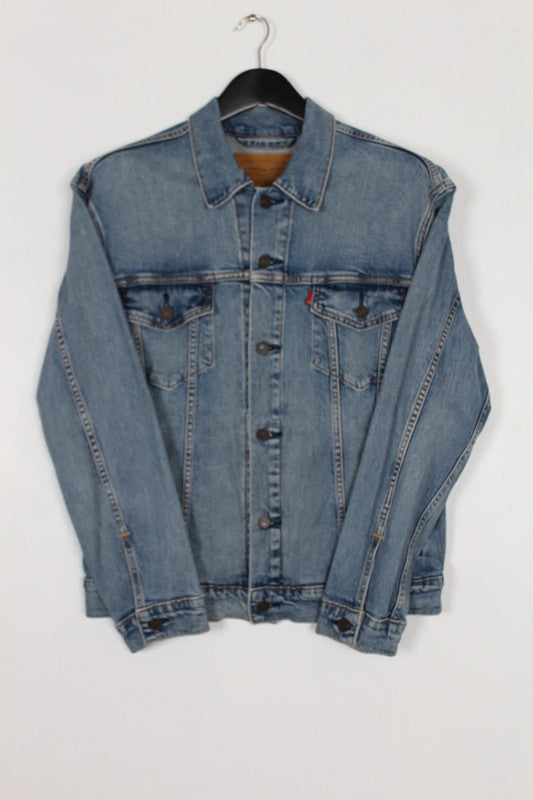 Vintage Levi's Type 3 Denim Trucker Jacket Mens Medium Light Blue Wash 80s 90s Red