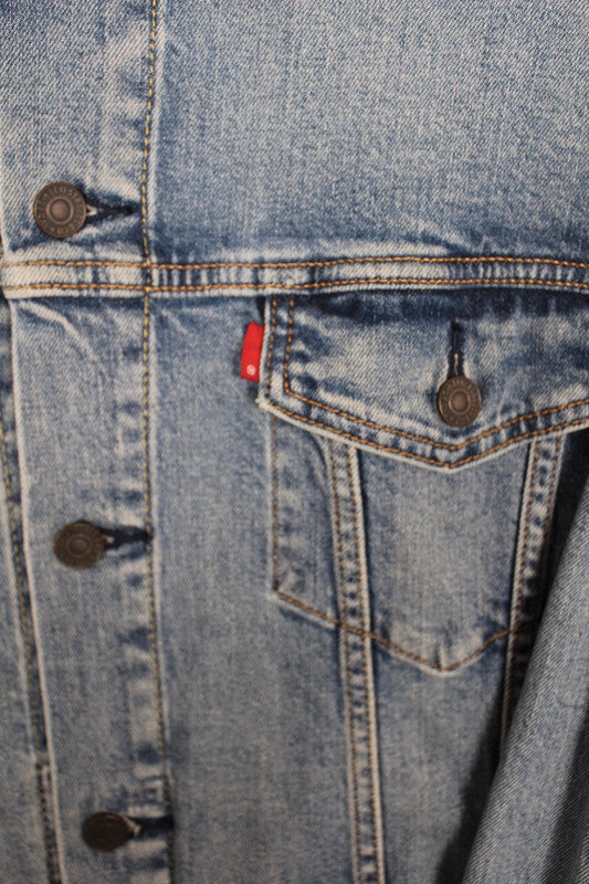 Vintage Levi's Type 3 Denim Trucker Jacket Mens Medium Light Blue Wash 80s 90s Red