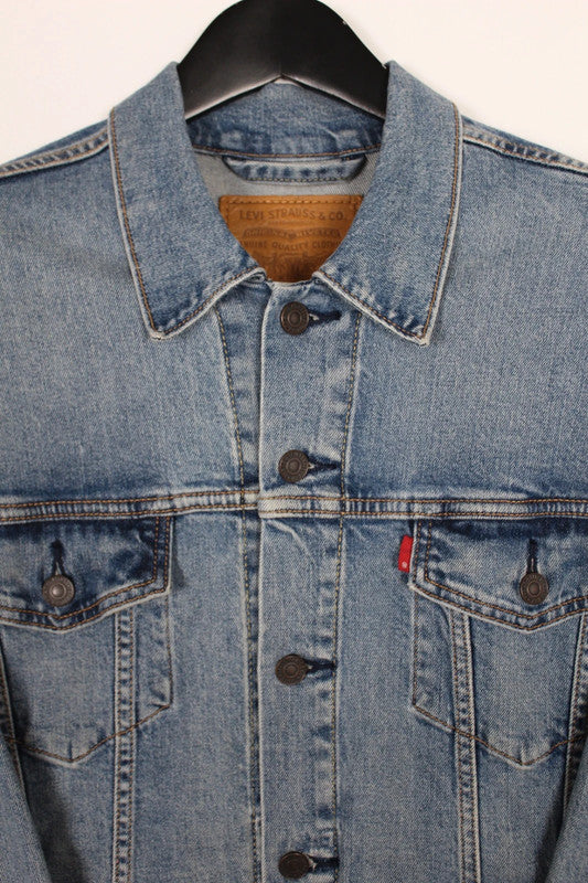 Vintage Levi's Type 3 Denim Trucker Jacket Mens Medium Light Blue Wash 80s 90s Red