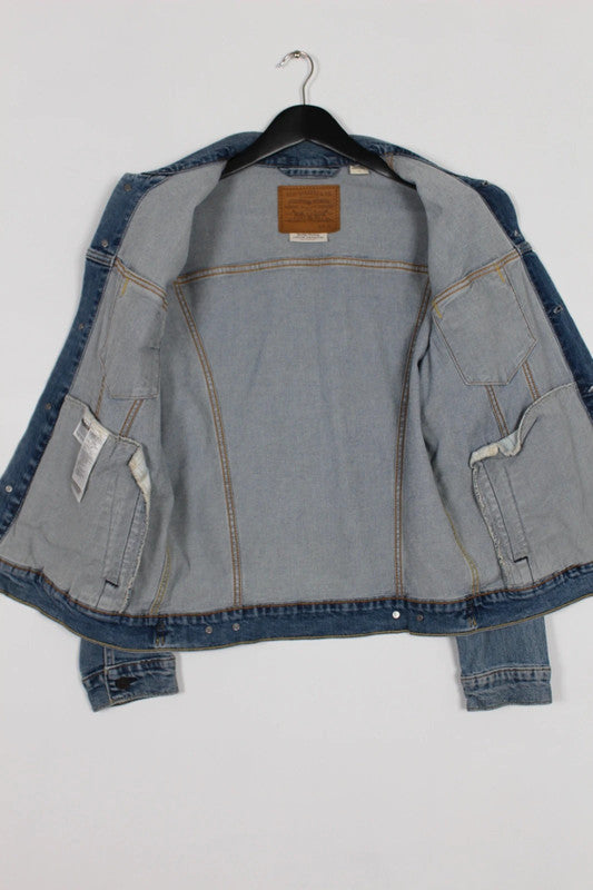 Vintage Levi's Type 3 Denim Trucker Jacket Mens Medium Light Blue Wash 80s 90s Red