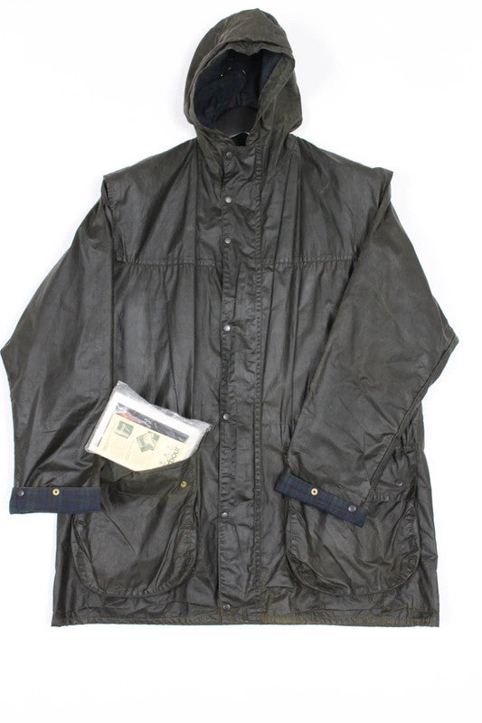 Rare Vintage Barbour A6 Lined Durham Hooded Wax Jacket C36 Navy 90s Small