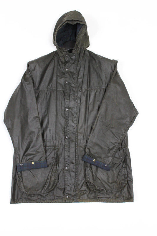 Rare Vintage Barbour A6 Lined Durham Hooded Wax Jacket C36 Navy 90s Small