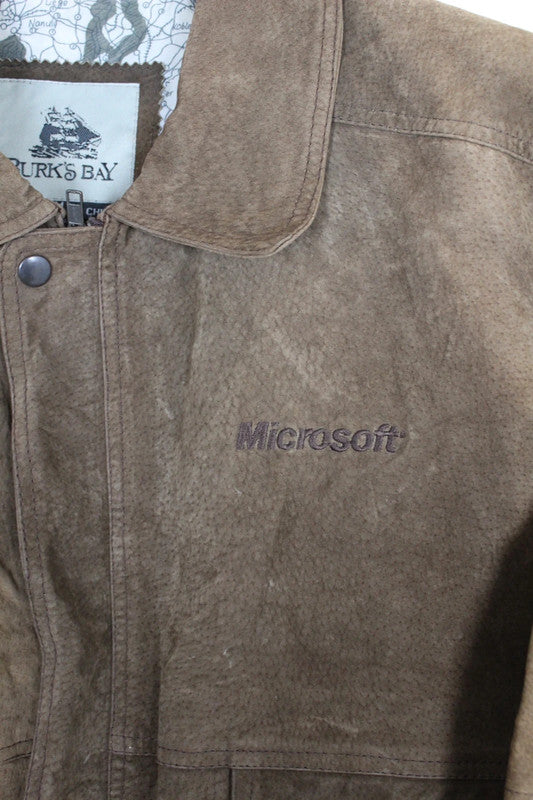 Rare Vintage Microsoft Burk's Bay Brown Suede Leather Bomber Jacket Medium