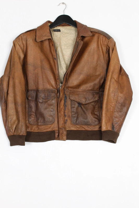 Vintage 80s 90s Brown Distressed Leather A-2 Flight Bomber Jacket Medium