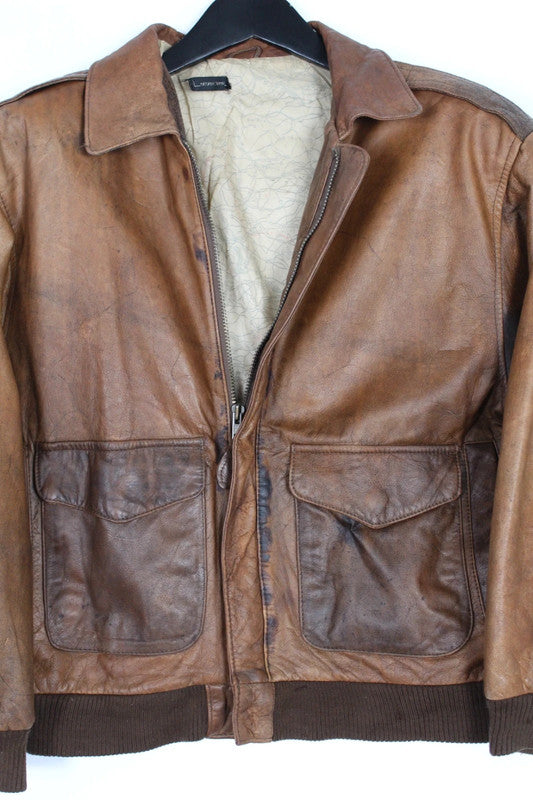 Vintage 80s 90s Brown Distressed Leather A-2 Flight Bomber Jacket Medium