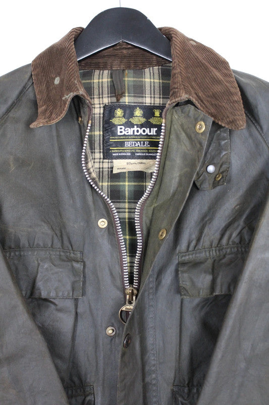 Rare Vintage 80s Barbour A100 Bedale Olive Waxed Cotton 4-Pocket Jacket Medium