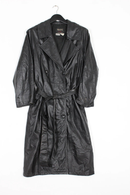 Vintage Mani by Giorgio Armani Black Leather Double-Breasted Trench Coat